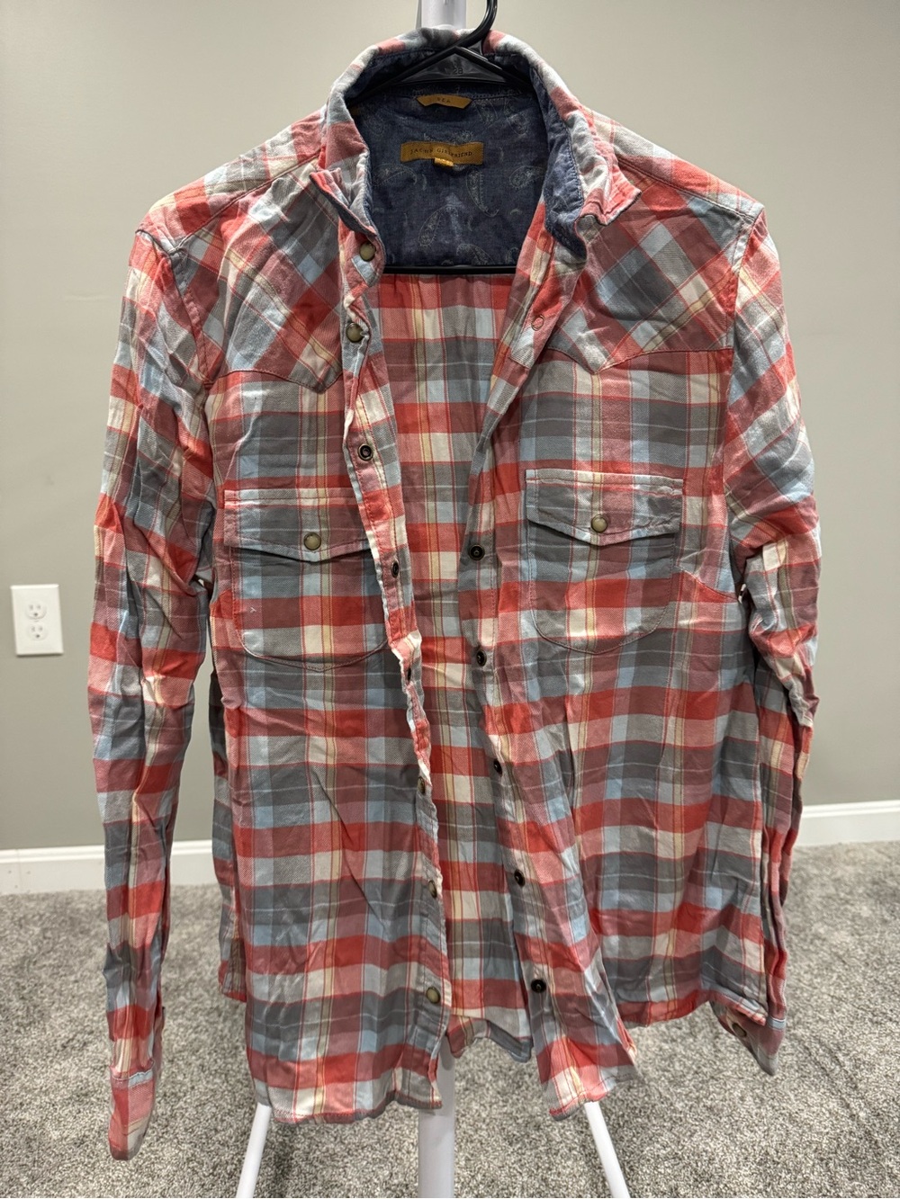 JACHS Girlfriend Red and Gray Plaid Button-Down Shirt